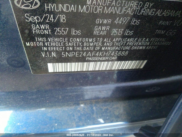 2019 Hyundai Sonata, VIN: 5NPE24AF4KH743888