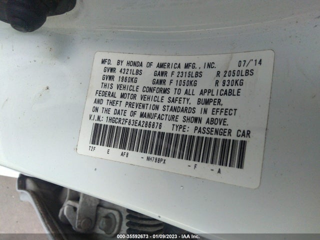 35592673 :رقم المزاد ، 1HGCR2F83EA286876 vin ، 2014 Honda Accord Sedan Ex-l مزاد بيع