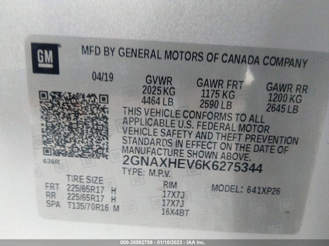 Chevrolet EQUINOX LS 2019 2GNAXHEV6K6275344 Image 9