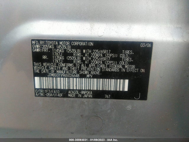 2006 TOYOTA RAV4 LIMITED VIN: JTMBD31V965026648