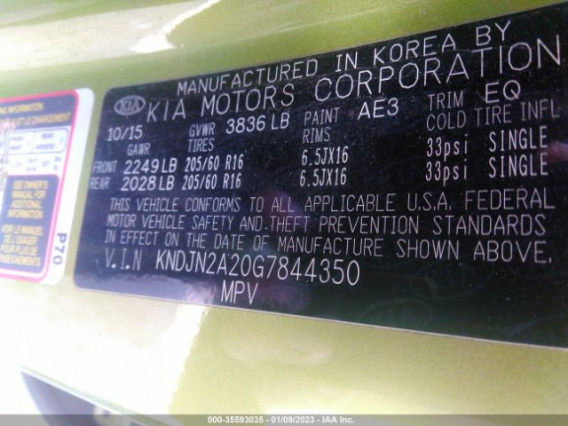 KNDJN2A20G7844350 KIA Soul Base