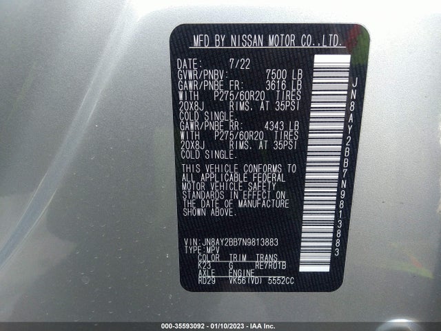 2022 Nissan Armada, VIN: JN8AY2BB7N9813883