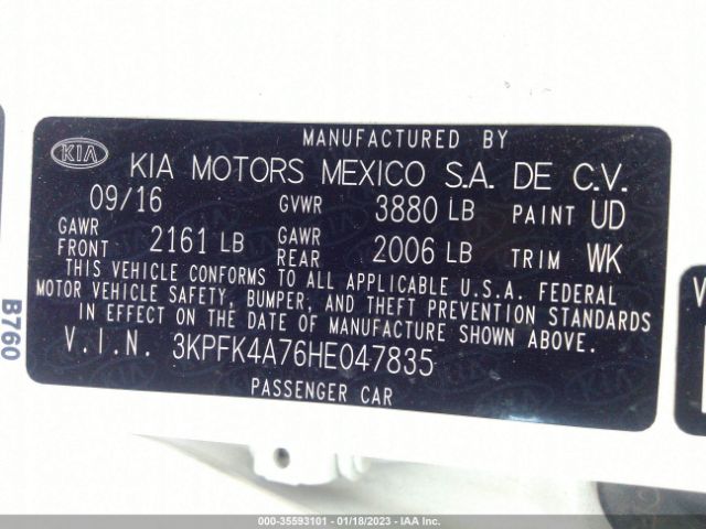 3KPFK4A76HE047835 KIA FORTE LX