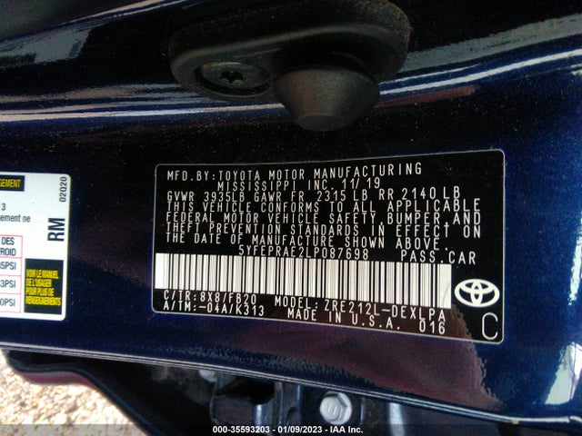 2020 TOYOTA COROLLA LE VIN: 5YFEPRAE2LP087698