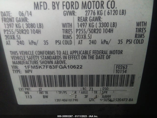 2015 Ford Explorer, VIN: 1FM5K7F83FGA10622