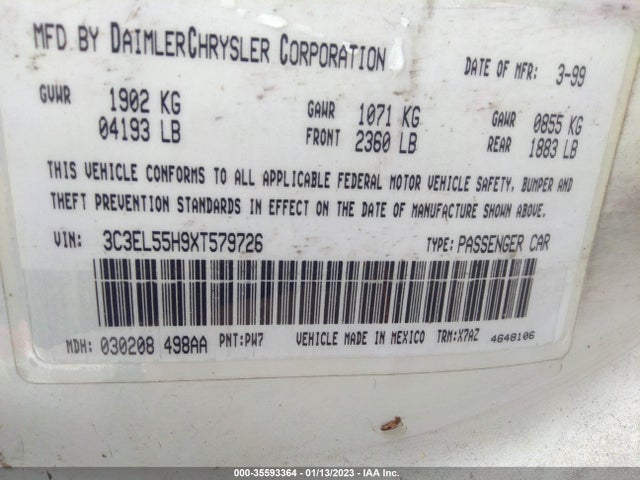 3C3EL55H9XT579726 Chrysler Sebring Jxi