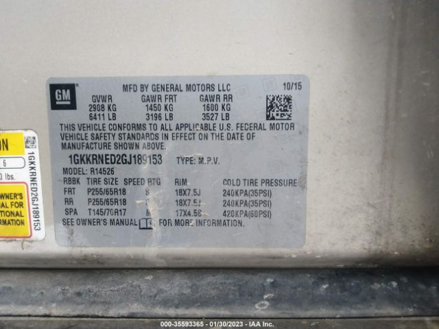 1GKKRNED2GJ189153 GMC ACADIA SLE