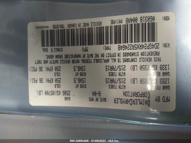 2005 DODGE GRAND CARAVAN SE VIN: 2D4GP24RX5R224648