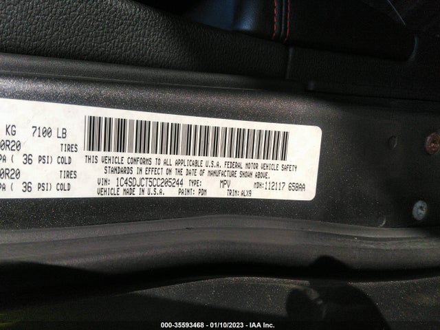 2012 DODGE DURANGO R/T VIN: 1C4SDJCT5CC205244