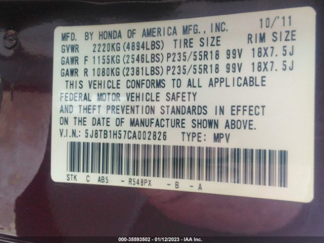 5J8TB1H57CA002826 Acura Rdx Tech Pkg