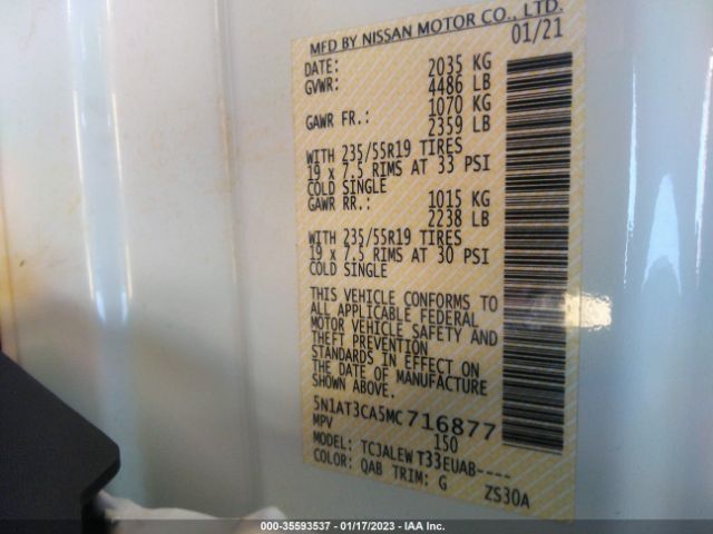 5N1AT3CA5MC716877 Nissan Rogue Sl