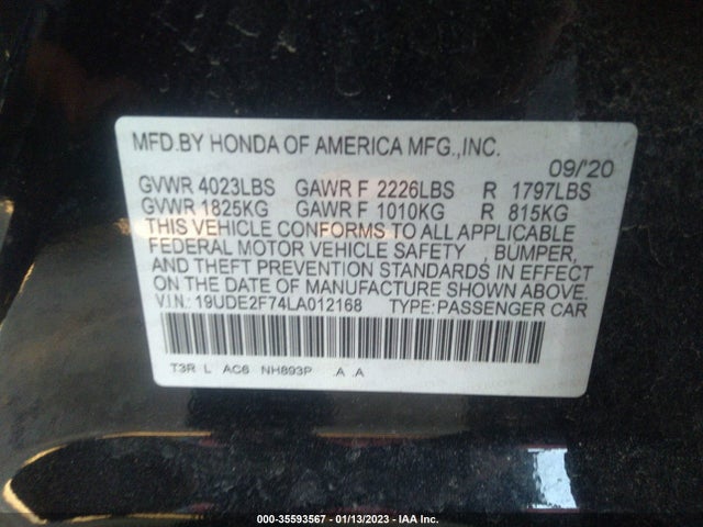 2020 Acura ILX, VIN: 19UDE2F74LA012168