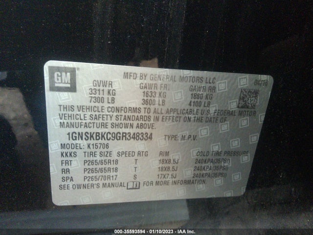 2016 Chevrolet Tahoe, VIN: 1GNSKBKC9GR348334