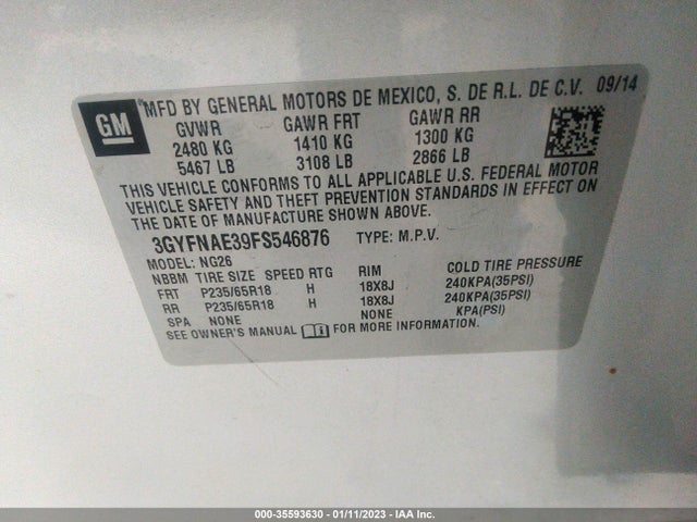 2015 Cadillac SRX, VIN: 3GYFNAE39FS546876