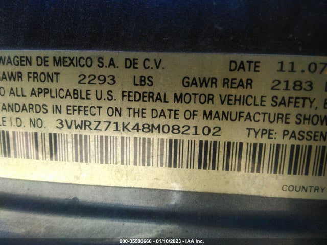 3VWRZ71K48M082102 Volkswagen Jetta Sedan Se/sel
