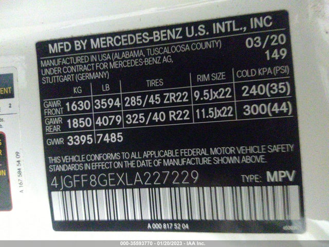 2020 Mercedes-Benz GLS-Class, VIN: 4JGFF8GEXLA227229