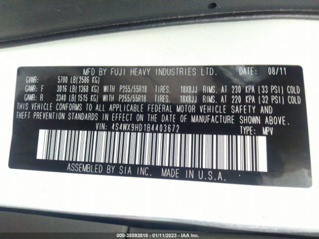 4S4WX9HD1B4403672 Subaru Tribeca 3.6r Limited