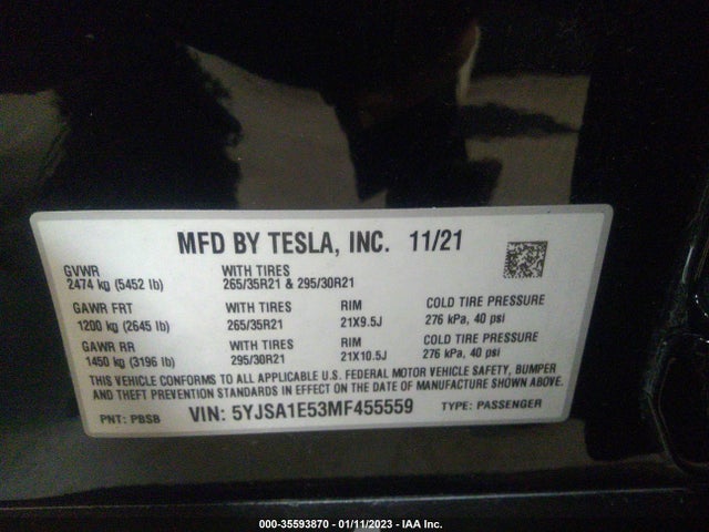 Tesla Model S Long Range 2021 5YJSA1E53MF455559 Image 10