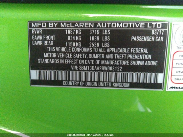 SBM13DAA2HW003122 Mclaren 570S