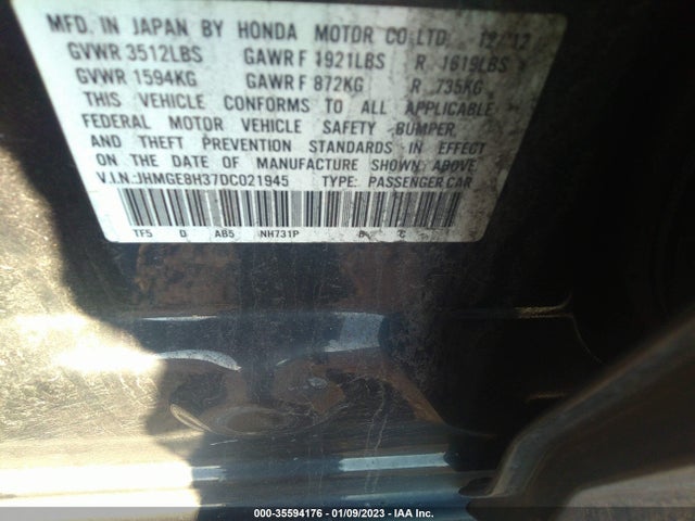 2013 HONDA FIT VIN: JHMGE8H37DC021945