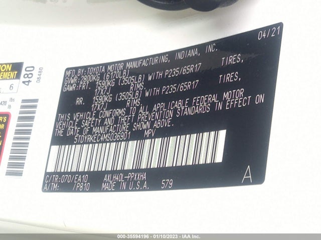 2021 Toyota Sienna, VIN: 5TDYRKEC4MS036901
