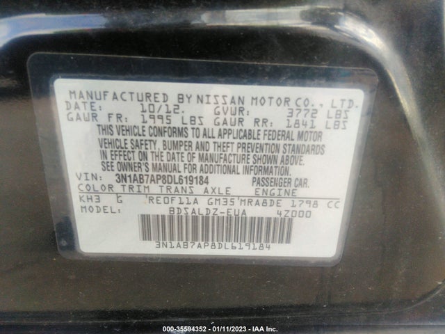 2013 NISSAN SENTRA SV VIN: 3N1AB7AP8DL619184