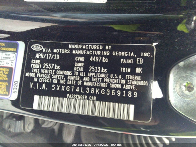 2019 Kia Optima, VIN: 5XXGT4L38KG369189