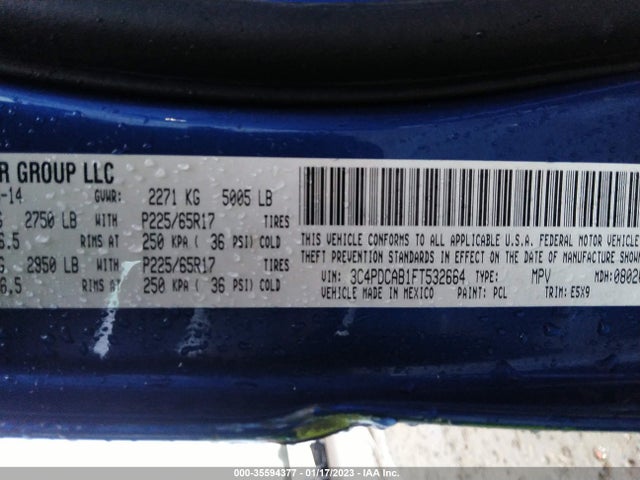 Dodge JOURNEY SE 2015 3C4PDCAB1FT532664 Image 9