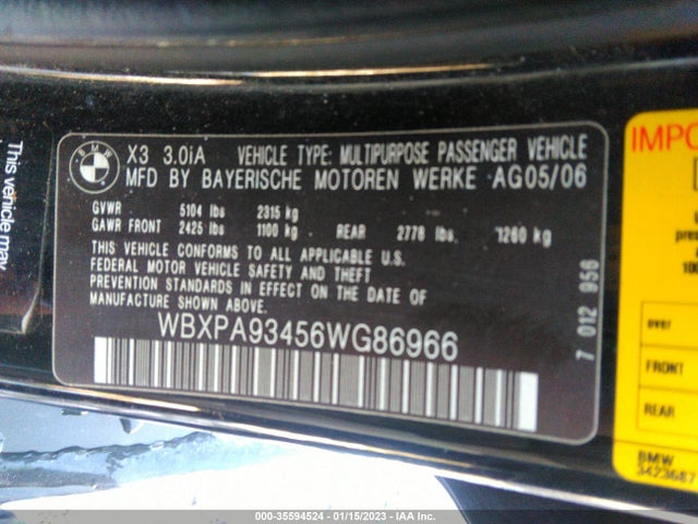 BMW X3 3.0I 2006 WBXPA93456WG86966 Image 10