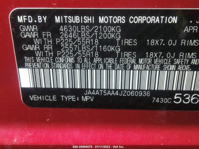 JA4AT5AA4JZ060936 Mitsubishi Eclipse Cross Se/sel
