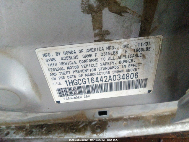 2002 HONDA ACCORD SDN LX VIN: 1HGCG16442A034806