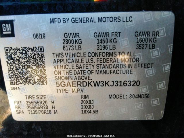 5GAERDKW3KJ316320 Buick Enclave Avenir