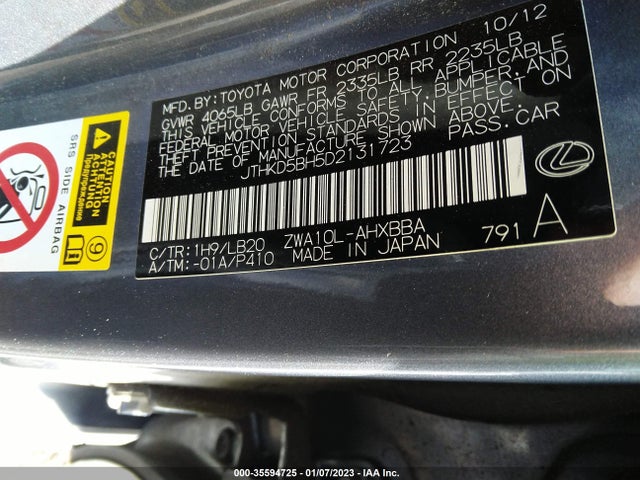 Lexus CT 200H 2013 JTHKD5BH5D2131723 Image 10