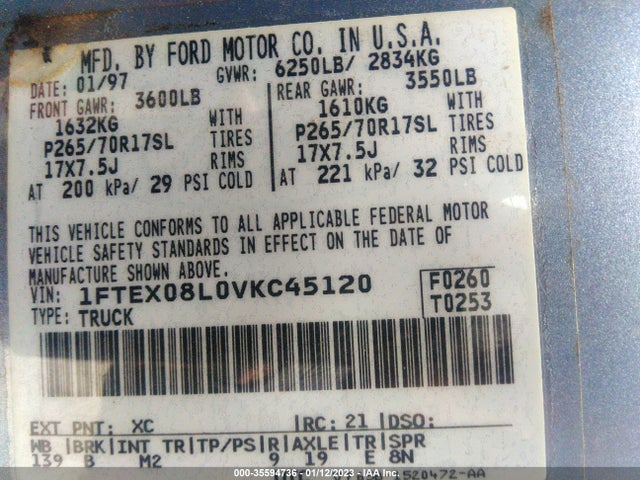 1997 FORD F-150 XL/XLT/LARIAT VIN: 1FTEX08L0VKC45120