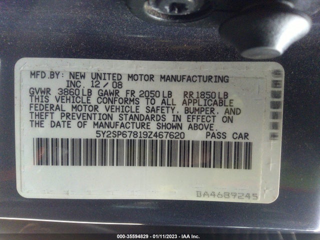2009 PONTIAC VIBE W/1SA VIN: 5Y2SP67819Z467620