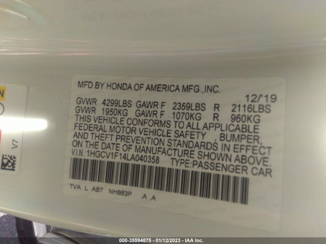 Honda Accord Sedan Lx 2020 1HGCV1F14LA040358 Image 9