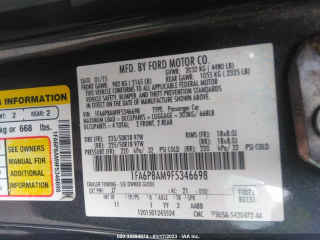 2015 Ford Fastback, VIN: 1FA6P8AM9F5346698