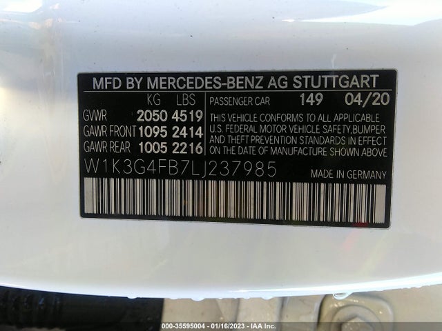2020 Mercedes-Benz A-Class, VIN: W1K3G4FB7LJ237985