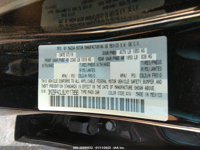 2020 MAZDA MAZDA3 SEDAN SELECT PACKAGE VIN: 3MZBPACL8LM117856