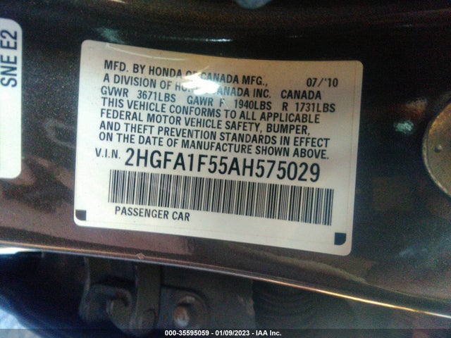 2010 HONDA CIVIC SDN LX VIN: 2HGFA1F55AH575029