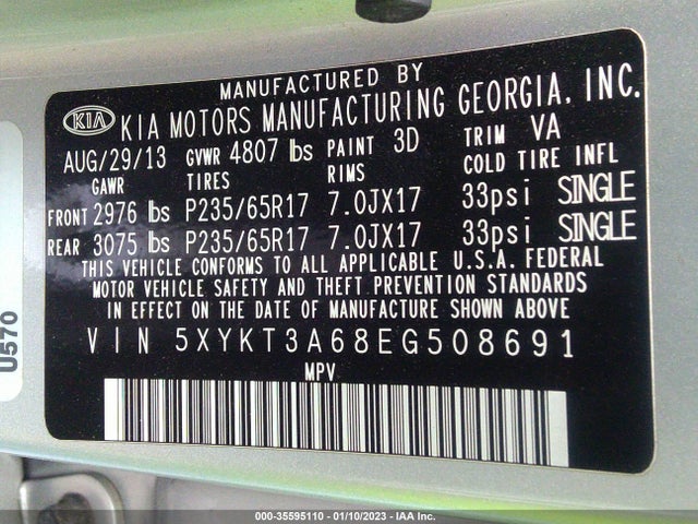 2014 KIA SORENTO LX VIN: 5XYKT3A68EG508691