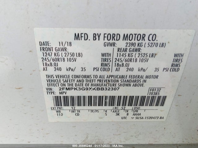 2019 Ford Edge, VIN: 2FMPK3G9XKBB32307