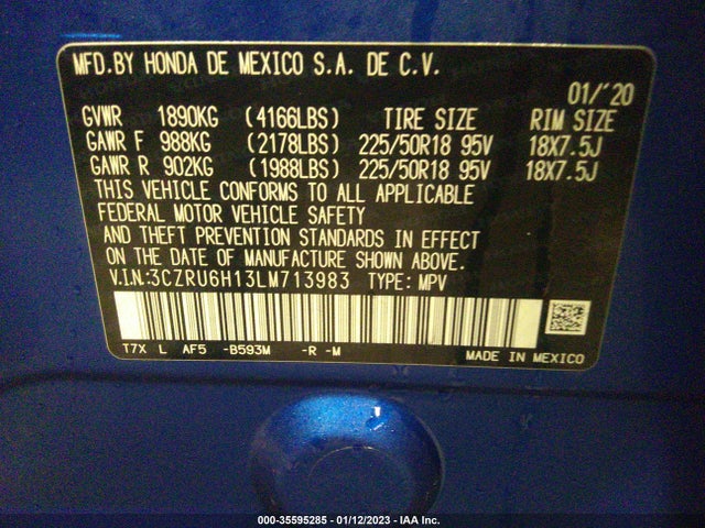 2020 Honda HR-V, VIN: 3CZRU6H13LM713983