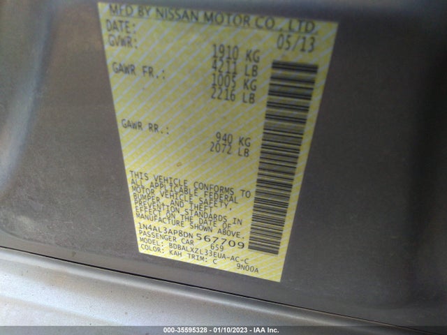 2013 NISSAN ALTIMA 2.5 SL VIN: 1N4AL3AP8DN567709