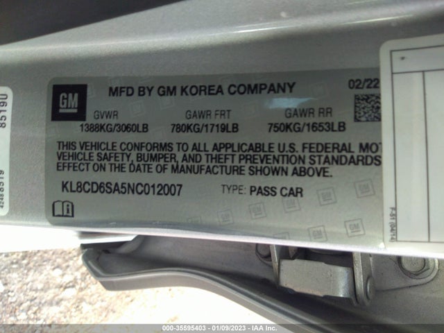 Chevrolet SPARK 1LT 2022 KL8CD6SA5NC012007 Image 9