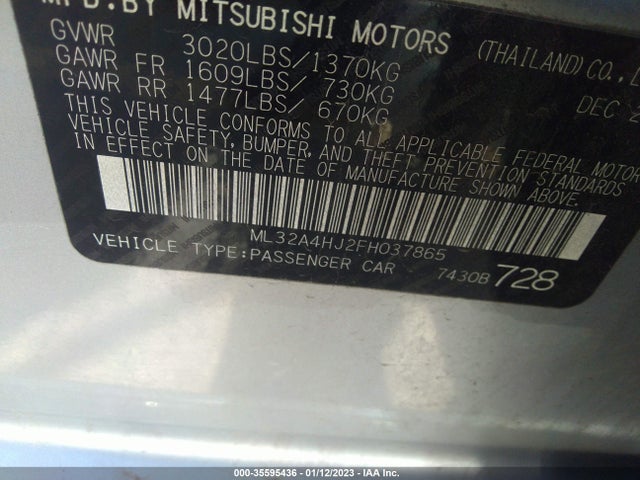 ML32A4HJ2FH037865 Mitsubishi Mirage Es/rf