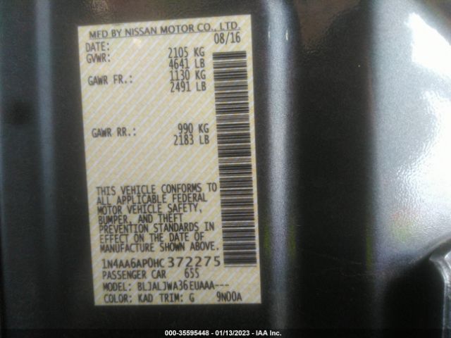 1N4AA6AP0HC372275 Nissan Maxima Sv/s/sl/sr/platinum