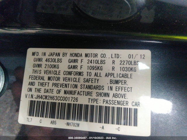 2012 ACURA TSX SPORT WAGON TECH PKG VIN: JH4CW2H63CC001726