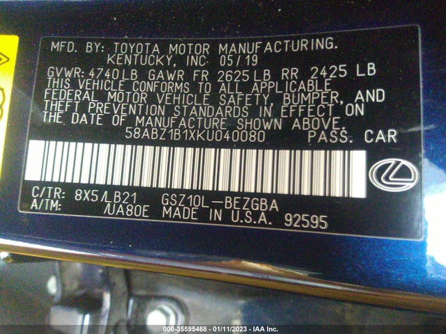 Lexus ES 2019 58ABZ1B1XKU040080 Image 11
