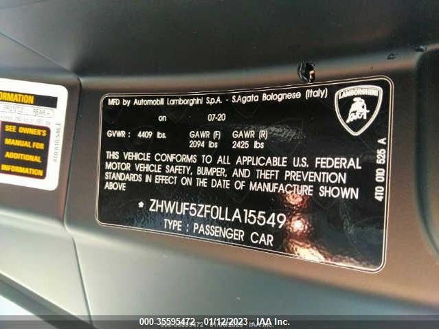 2020 Lamborghini Huracan, VIN: ZHWUF5ZF0LLA15549